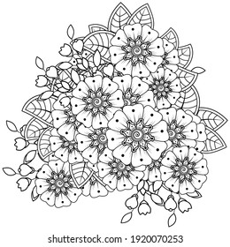 Mehndi flower for henna, mehndi, tattoo, decoration. decorative ornament in ethnic oriental style. doodle ornament. outline hand draw illustration. coloring book page.