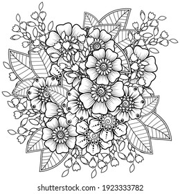 Mehndi flower for henna, mehndi, tattoo, decoration. decorative ornament in ethnic oriental style. doodle ornament. outline hand draw illustration. coloring book page.