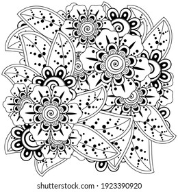 Mehndi flower for henna, mehndi, tattoo, decoration. decorative ornament in ethnic oriental style. doodle ornament. outline hand draw illustration. coloring book page.