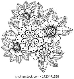 Mehndi flower for henna, mehndi, tattoo, decoration. decorative ornament in ethnic oriental style. doodle ornament. outline hand draw illustration. coloring book page.