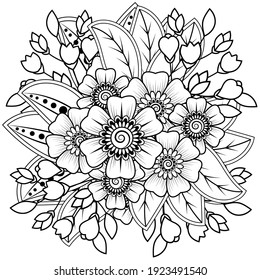 Mehndi flower for henna, mehndi, tattoo, decoration. decorative ornament in ethnic oriental style. doodle ornament. outline hand draw illustration. coloring book page.