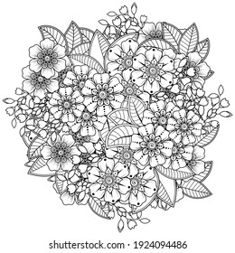 Mehndi flower for henna, mehndi, tattoo, decoration. decorative ornament in ethnic oriental style. doodle ornament. outline hand draw illustration. coloring book page.