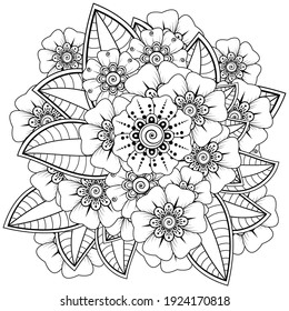 Mehndi flower for henna, mehndi, tattoo, decoration. decorative ornament in ethnic oriental style. doodle ornament. outline hand draw illustration. coloring book page.
