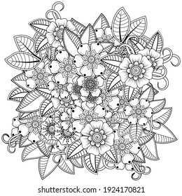 Mehndi flower for henna, mehndi, tattoo, decoration. decorative ornament in ethnic oriental style. doodle ornament. outline hand draw illustration. coloring book page.