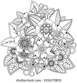 Mehndi flower for henna, mehndi, tattoo, decoration. decorative ornament in ethnic oriental style. doodle ornament. outline hand draw illustration. coloring book page.