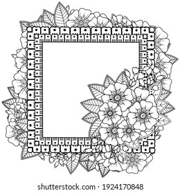 Mehndi flower for henna, mehndi, tattoo, decoration. decorative ornament in ethnic oriental style. doodle ornament. outline hand draw illustration. coloring book page.