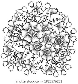 Mehndi flower for henna, mehndi, tattoo, decoration. decorative ornament in ethnic oriental style. doodle ornament. outline hand draw illustration. coloring book page.