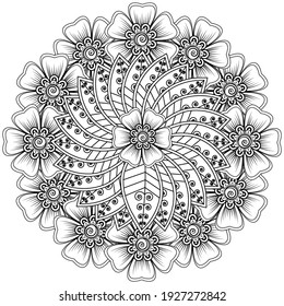 Mehndi flower for henna, mehndi, tattoo, decoration. decorative ornament in ethnic oriental style. doodle ornament. outline hand draw illustration. coloring book page.