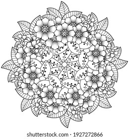 Mehndi flower for henna, mehndi, tattoo, decoration. decorative ornament in ethnic oriental style. doodle ornament. outline hand draw illustration. coloring book page.