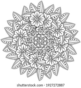 Mehndi flower for henna, mehndi, tattoo, decoration. decorative ornament in ethnic oriental style. doodle ornament. outline hand draw illustration. coloring book page.