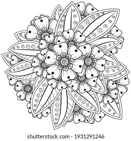 Mehndi flower for henna, mehndi, tattoo, decoration. decorative ornament in ethnic oriental style. doodle ornament. outline hand draw illustration. coloring book page.