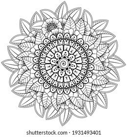 Mehndi flower for henna, mehndi, tattoo, decoration. decorative ornament in ethnic oriental style. doodle ornament. outline hand draw illustration. coloring book page.