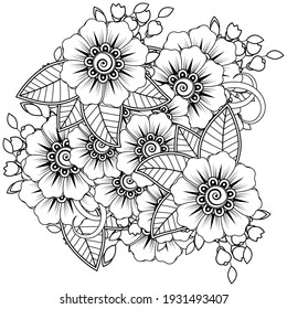 Mehndi flower for henna, mehndi, tattoo, decoration. decorative ornament in ethnic oriental style. doodle ornament. outline hand draw illustration. coloring book page.
