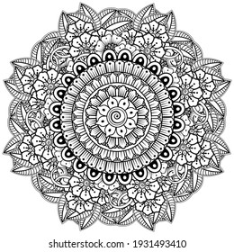 Mehndi flower for henna, mehndi, tattoo, decoration. decorative ornament in ethnic oriental style. doodle ornament. outline hand draw illustration. coloring book page.