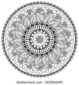 Mehndi flower for henna, mehndi, tattoo, decoration. decorative ornament in ethnic oriental style. doodle ornament. outline hand draw illustration. coloring book page.