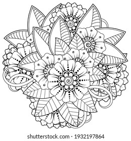 Mehndi flower for henna, mehndi, tattoo, decoration. decorative ornament in ethnic oriental style. doodle ornament. outline hand draw illustration. coloring book page.