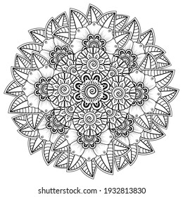 Mehndi flower for henna, mehndi, tattoo, decoration. decorative ornament in ethnic oriental style. doodle ornament. outline hand draw illustration. coloring book page.