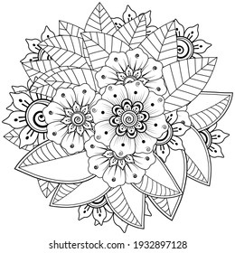 Mehndi flower for henna, mehndi, tattoo, decoration. decorative ornament in ethnic oriental style. doodle ornament. outline hand draw illustration. coloring book page.