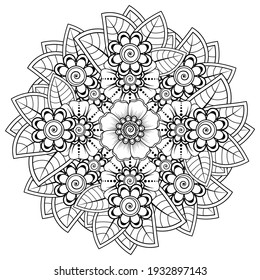 Mehndi flower for henna, mehndi, tattoo, decoration. decorative ornament in ethnic oriental style. doodle ornament. outline hand draw illustration. coloring book page.