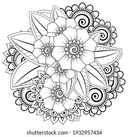 Mehndi flower for henna, mehndi, tattoo, decoration. decorative ornament in ethnic oriental style. doodle ornament. outline hand draw illustration. coloring book page.