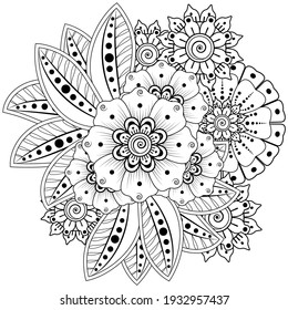 Mehndi flower for henna, mehndi, tattoo, decoration. decorative ornament in ethnic oriental style. doodle ornament. outline hand draw illustration. coloring book page.