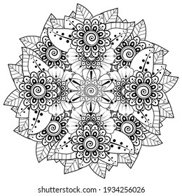 Mehndi flower for henna, mehndi, tattoo, decoration. decorative ornament in ethnic oriental style. doodle ornament. outline hand draw illustration. coloring book page.