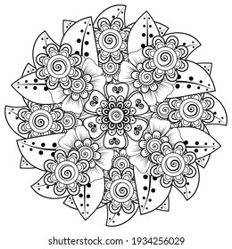 Mehndi flower for henna, mehndi, tattoo, decoration. decorative ornament in ethnic oriental style. doodle ornament. outline hand draw illustration. coloring book page.