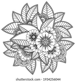 Mehndi flower for henna, mehndi, tattoo, decoration. decorative ornament in ethnic oriental style. doodle ornament. outline hand draw illustration. coloring book page.