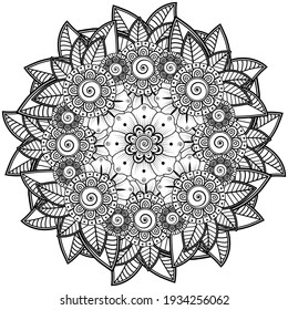 Mehndi flower for henna, mehndi, tattoo, decoration. decorative ornament in ethnic oriental style. doodle ornament. outline hand draw illustration. coloring book page.