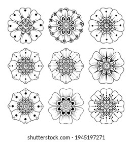 Mehndi flower for henna, mehndi, tattoo, decoration. decorative ornament in ethnic oriental style. coloring book page.