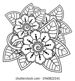 Mehndi flower for henna, mehndi, tattoo, decoration. decorative ornament in ethnic oriental style. doodle ornament. outline hand draw illustration. coloring book page.