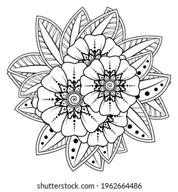 Mehndi flower for henna, mehndi, tattoo, decoration. decorative ornament in ethnic oriental style. doodle ornament. outline hand draw illustration. coloring book page.