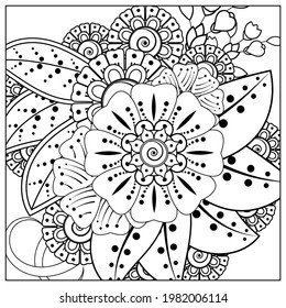 Mehndi flower for henna, mehndi, tattoo, decoration. decorative ornament in ethnic oriental style. doodle ornament. outline hand draw illustration. coloring book page.