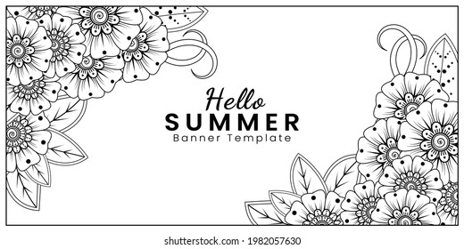 Mehndi flower for henna, mehndi, tattoo, decoration. decorative ornament in ethnic oriental style. doodle ornament. outline hand draw illustration. coloring book page.