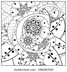 Mehndi flower for henna, mehndi, tattoo, decoration. decorative ornament in ethnic oriental style. doodle ornament. outline hand draw illustration. coloring book page.