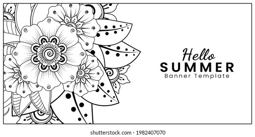 Mehndi flower for henna, mehndi, tattoo, decoration. decorative ornament in ethnic oriental style. doodle ornament. outline hand draw illustration. coloring book page.