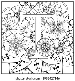 Mehndi flower for henna, mehndi, tattoo, decoration. decorative ornament in ethnic oriental style. doodle ornament. outline hand draw illustration. coloring book page.