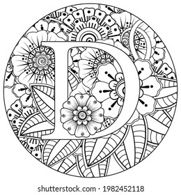 Mehndi flower for henna, mehndi, tattoo, decoration. decorative ornament in ethnic oriental style. doodle ornament. outline hand draw illustration. coloring book page.