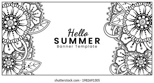 Mehndi flower for henna, mehndi, tattoo, decoration. decorative ornament in ethnic oriental style. doodle ornament. outline hand draw illustration. coloring book page.