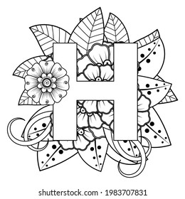 Mehndi flower for henna, mehndi, tattoo, decoration. decorative ornament in ethnic oriental style. doodle ornament. outline hand draw illustration. coloring book page.