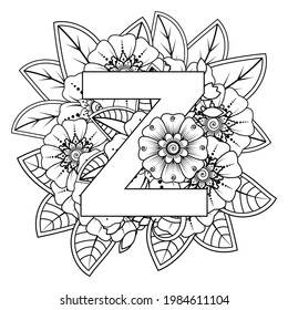 Mehndi flower for henna, mehndi, tattoo, decoration. decorative ornament in ethnic oriental style. doodle ornament. outline hand draw illustration. coloring book page.