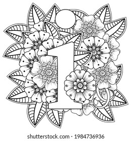Mehndi flower for henna, mehndi, tattoo, decoration. decorative ornament in ethnic oriental style. doodle ornament. outline hand draw illustration. coloring book page.
