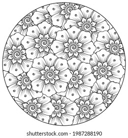Mehndi flower for henna, mehndi, tattoo, decoration. decorative ornament in ethnic oriental style. doodle ornament. outline hand draw illustration. coloring book page.