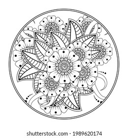 Mehndi flower for henna, mehndi, tattoo, decoration. decorative ornament in ethnic oriental style. doodle ornament. outline hand draw illustration. coloring book page.