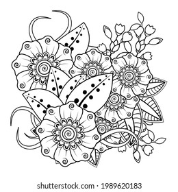 Mehndi flower for henna, mehndi, tattoo, decoration. decorative ornament in ethnic oriental style. doodle ornament. outline hand draw illustration. coloring book page.