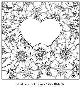 Mehndi flower for henna, mehndi, tattoo, decoration. decorative ornament in ethnic oriental style. doodle ornament. outline hand draw illustration. coloring book page.