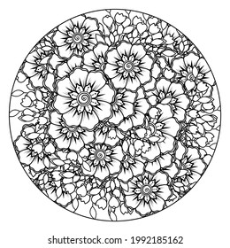 Mehndi flower for henna, mehndi, tattoo, decoration. decorative ornament in ethnic oriental style. doodle ornament. outline hand draw illustration. coloring book page.