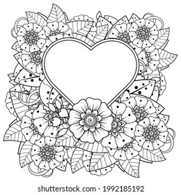 Mehndi flower for henna, mehndi, tattoo, decoration. decorative ornament in ethnic oriental style. doodle ornament. outline hand draw illustration. coloring book page.
