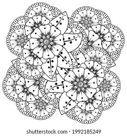 Mehndi flower for henna, mehndi, tattoo, decoration. decorative ornament in ethnic oriental style. doodle ornament. outline hand draw illustration. coloring book page.