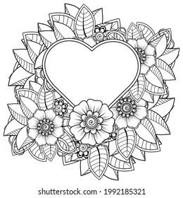 Mehndi flower for henna, mehndi, tattoo, decoration. decorative ornament in ethnic oriental style. doodle ornament. outline hand draw illustration. coloring book page.
